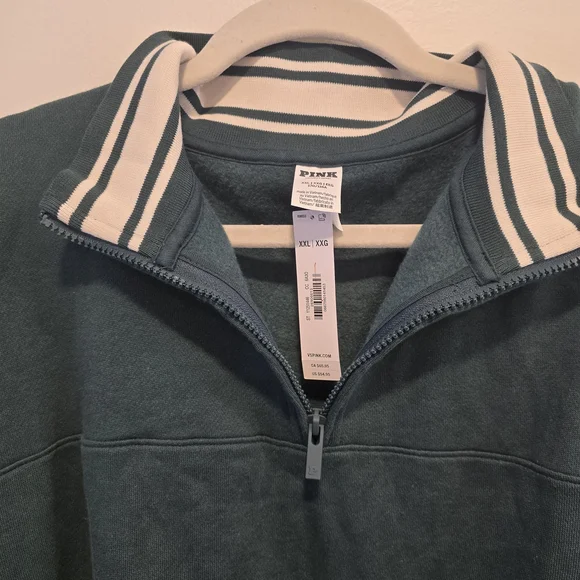 PINK Victoria's Secret Teal Quarter-Zip Pullover Size Xxl Nwt - Picture 2 of 7